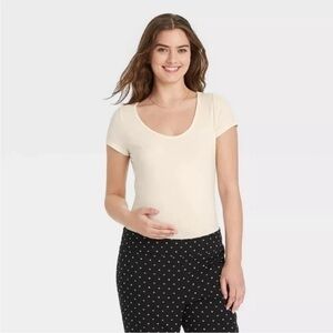 NWT The Nines By Hatch Maternity Ivory Cap Sleeve U-Neck Body Suit, size XL